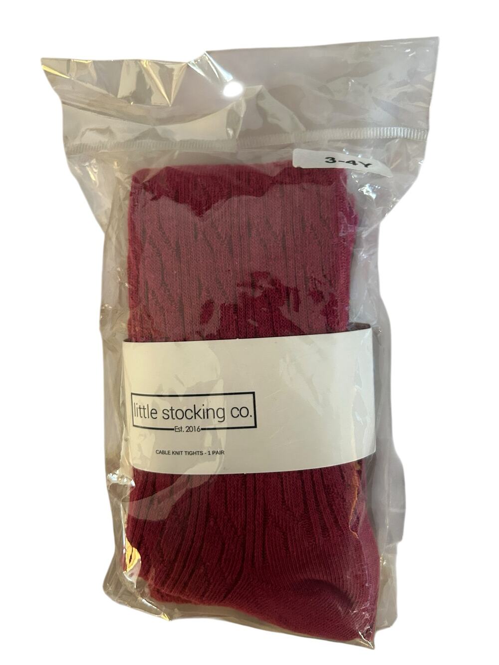 NEW Little Stocking cranberry cable knit tights size 3-4